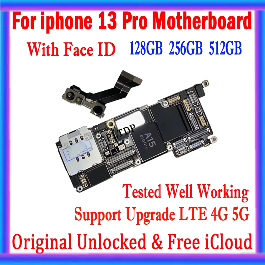 

For iphone 13 Pro Motherboard With/No Face ID Plate 128-256GB Original Unlocked Icloud iCloud MainBoard Support OS Update 4G 5G