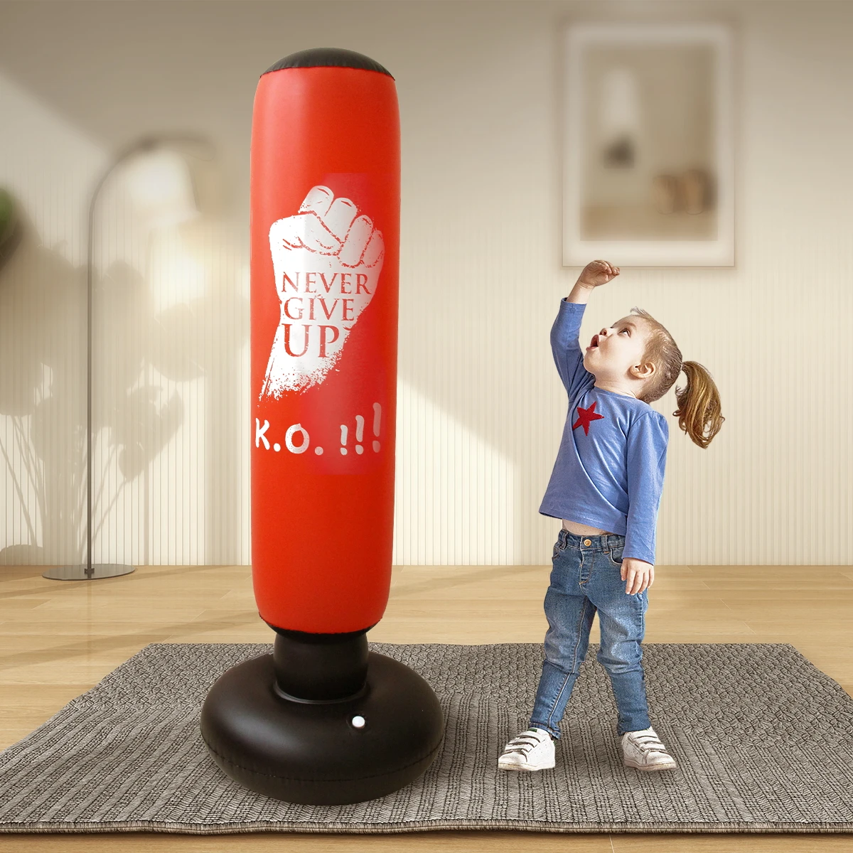 160cm Ground Freestanding Punching Boxing Bag for Kids and Adults Inflatable Kickboxing Sandbag, Stress Relief Karate Boxing Bag 6