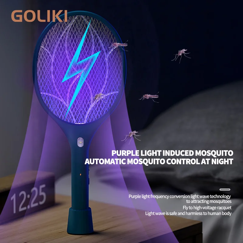 2 In1 UV Light Mosquito Killer Lamp USB Rechargeable Bug Zapper Summer Electric Fly Swatter Mosquito Trap Flies With Night Light