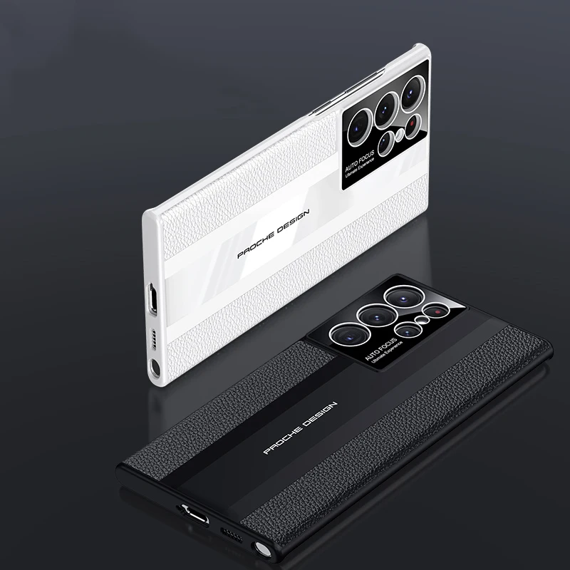 삼성 갤럭시 S22 S23 울트라  가죽 케이스, S23 울트라 S23 플러스 도금 PC 범퍼 카메라 렌즈 보호대 휴대폰 커버