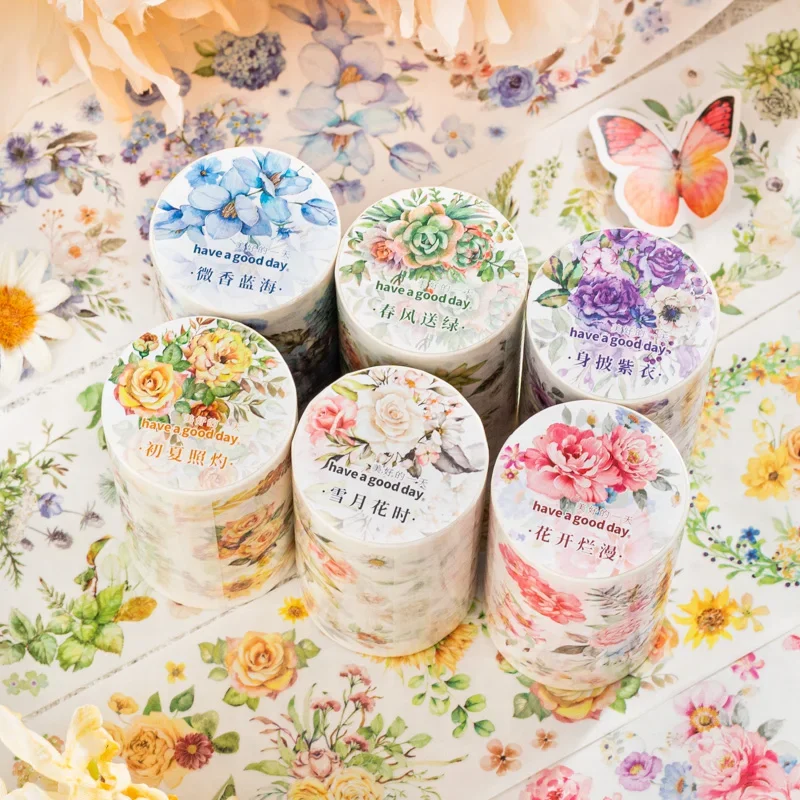 

1Roll Tape 2M Collage Flower color ledger Material Decoration label Tapes Stickers Scrapbooking Seal Supplies 65mm NEWS