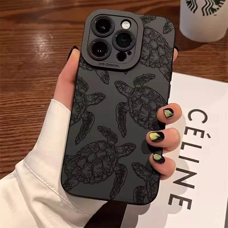 Sea Turtle Print Phone Case - Black Ocean Design Cover