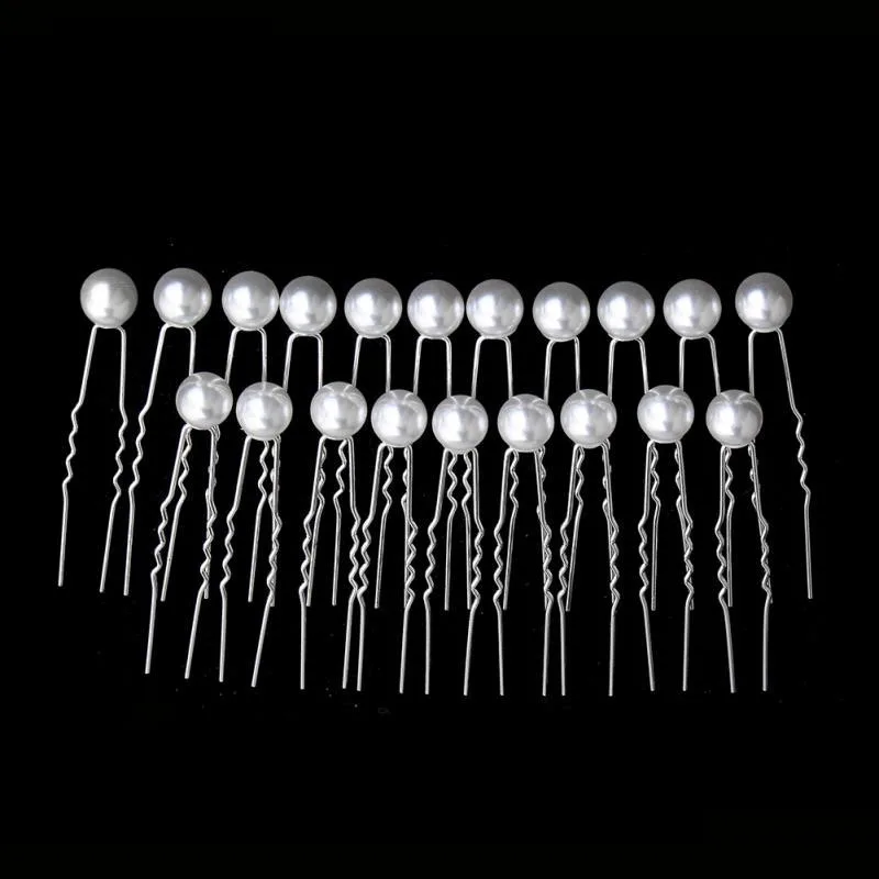20pcs Pearl Bridal U-shaped Pin Metal Barrette Clip Hairpins Rhinestone Wedding Hairstyle Design Tools Women Hair Accessories