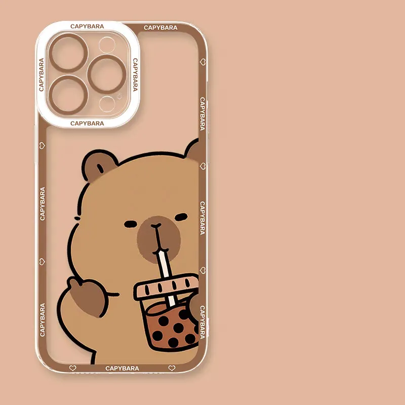 Playful Capybara Cartoon Transparent Silicone Phone Case
