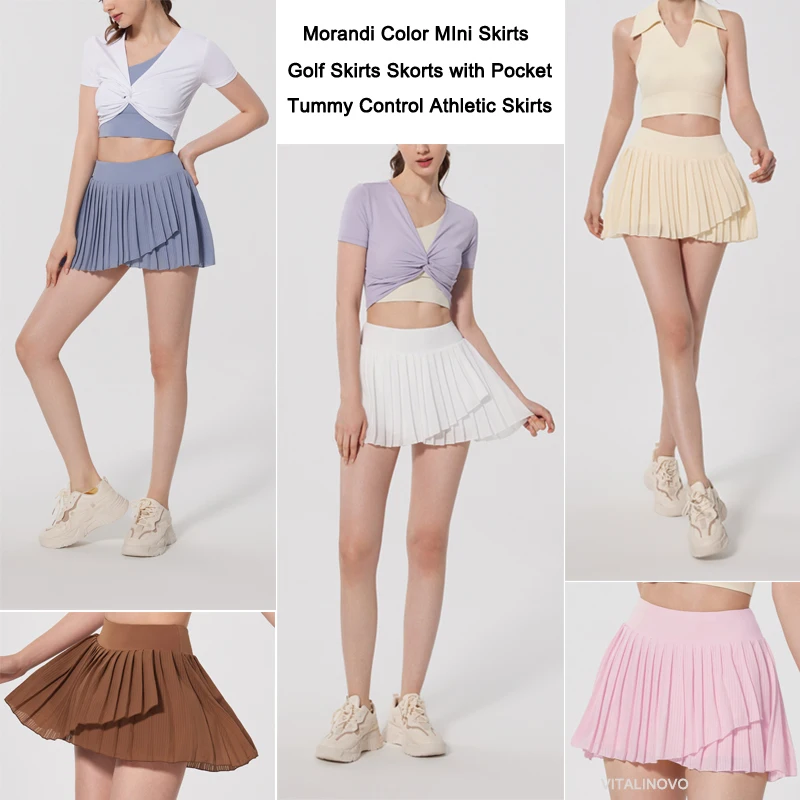 VITALINOVO Pleated Tennis Skirt High Waisted Golf Skirts for Women Lightweight Flowy Cut Athletic Skorts A-Line Skirt with Short