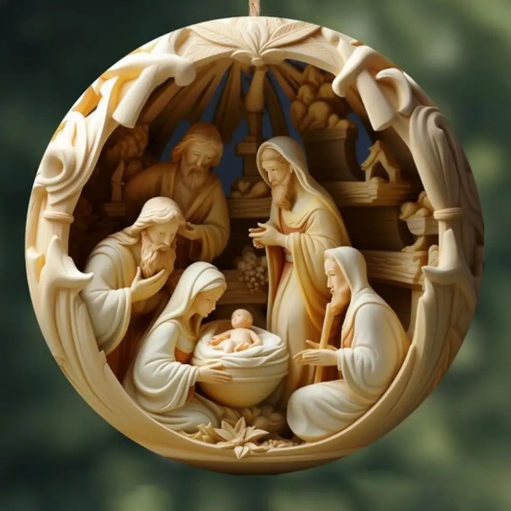 thumbnail image 1 of Nuevo y creativo colgante de Navidad pintado a mano para belén, adorno para árbol de Navidad, acrílico, decoración navideña para colgar, decoración del hogar, 1 of 4
