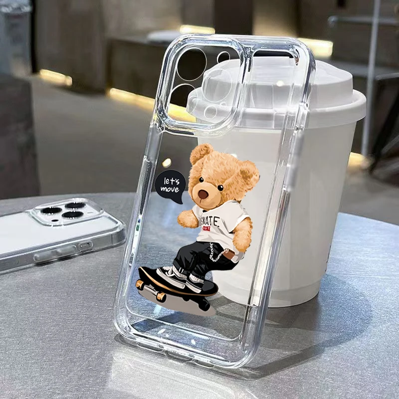 Teddy Bear Couple Cartoon Clear Phone Case Cover