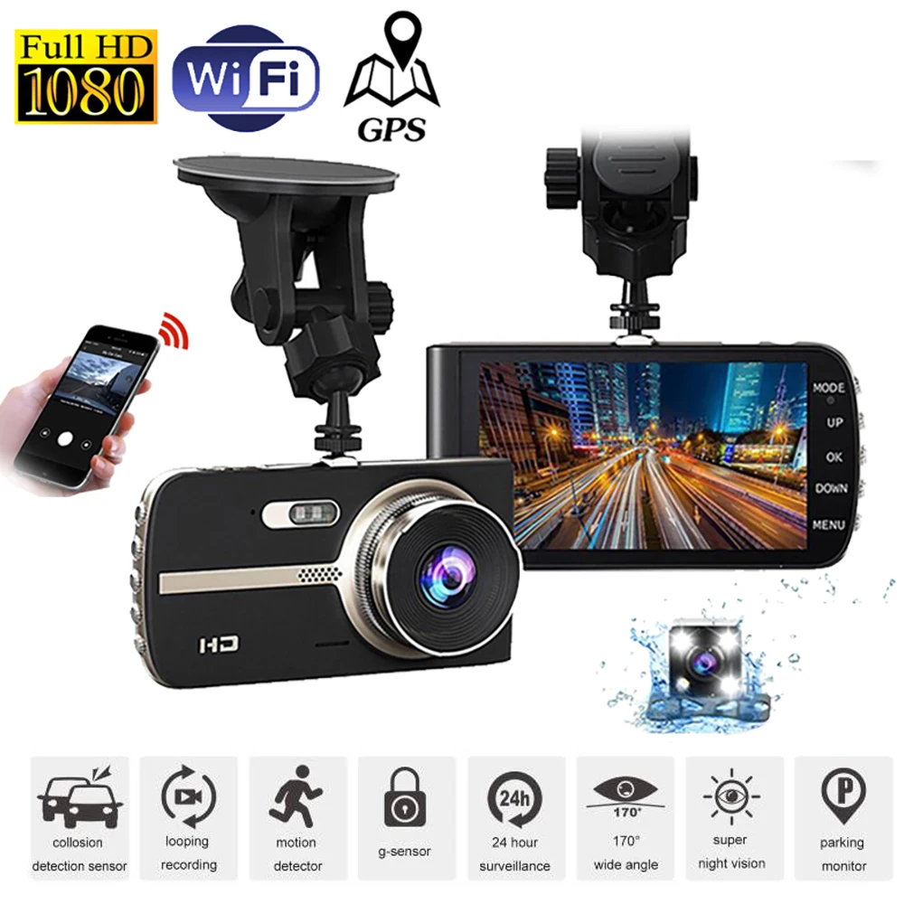 

Видеорегистратор автомобильный Full HD 1080P, Wi-Fi, GPS