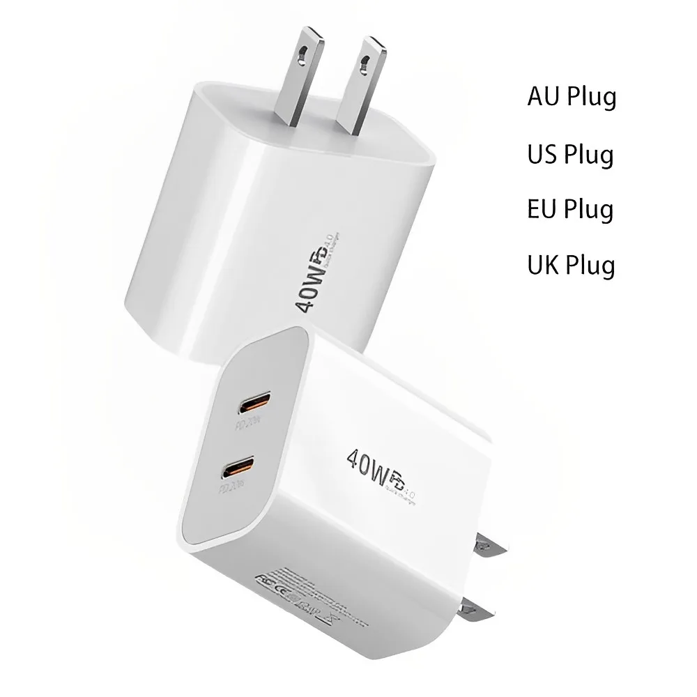 

Dual C40W USB-C PD Fast Charging Wall USB C Charger Power Adapter Type-C Mobile Computer Tablet Fast Charging Adapter Charger