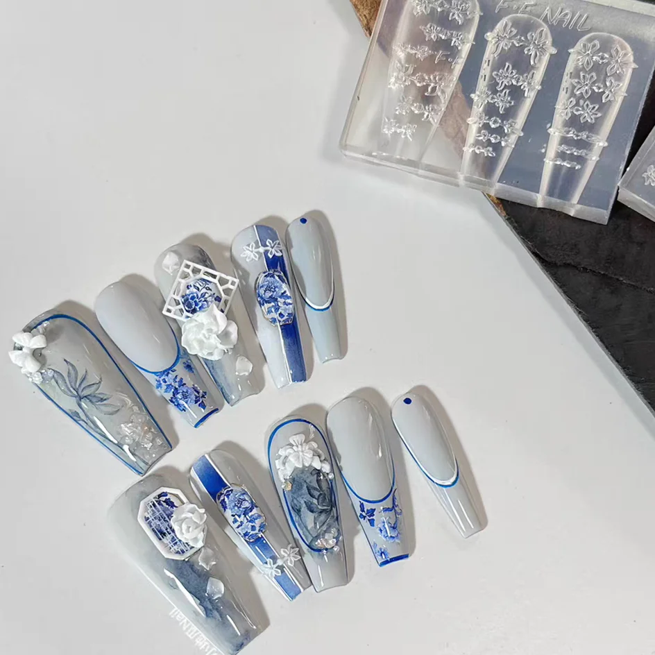 1pc Cheongsam Buckle  3D Nail Acrylic Mold Nail Art Mould Silicone Nail Art Templates Nails Mold For DIY Nail Decoration 2