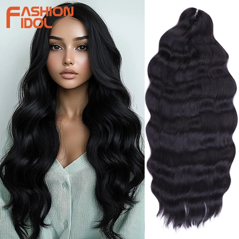 FASHION IDOL 24 Inch Deep Wave Hair Synthetic 3PCS Braiding Hair Extensions Water Wave Hair Crochet Braid Hair Ombre Blonde Hair 1