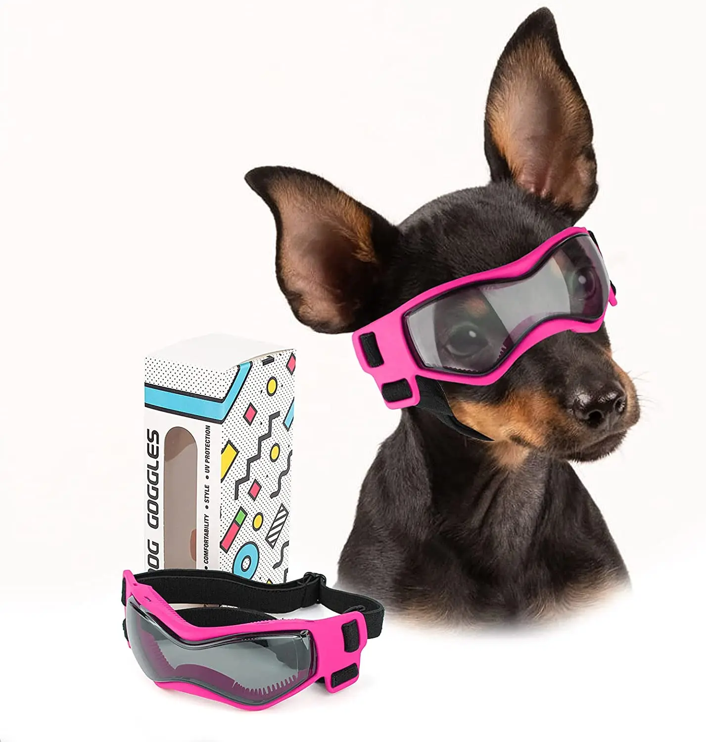 

Dog Goggles for Small Dog Sunglasses UV Sunglasses Windproof Soft Frame Adjustable Straps for Small Medium Dog Puppy Accessories