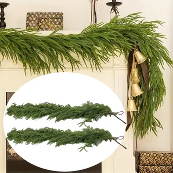New Christmas Norfolk Pine Garland With Lights For Mantle Fireplace Decor Artificial Pine Branches Wreaths Table Home Decor 2025