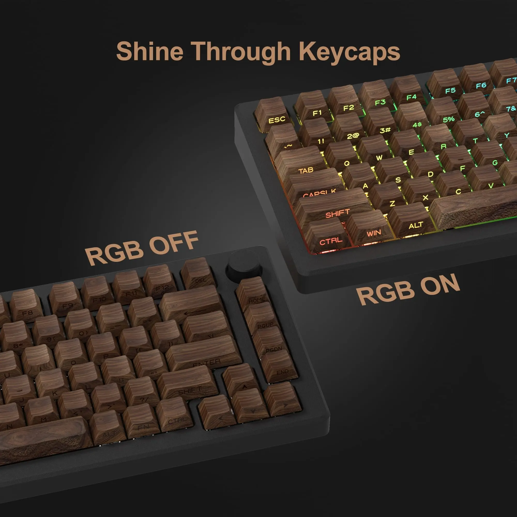 Double Shot Brilho Através de Keycaps Madeira Perfil Cereja Dye Sub Side Impresso Pbt Keycaps para Gateron Teclado Switch mx 136 Chaves - Imagem 2