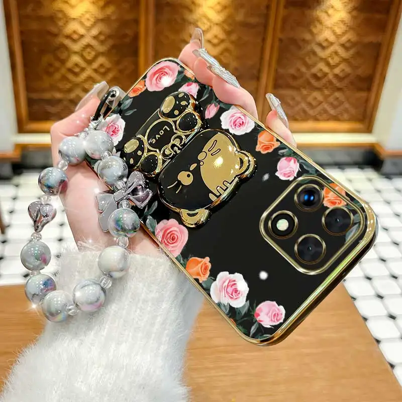 Elegant Gradation Rose Leaf Phone Case Set with Lanyard and Stand