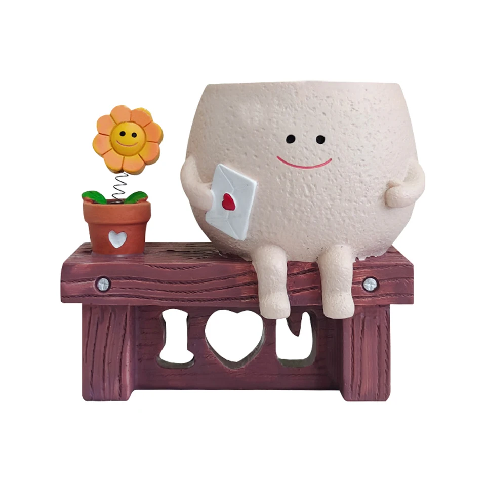 Cute Resin Smile Face Planter Pot for Indoor Outdoor