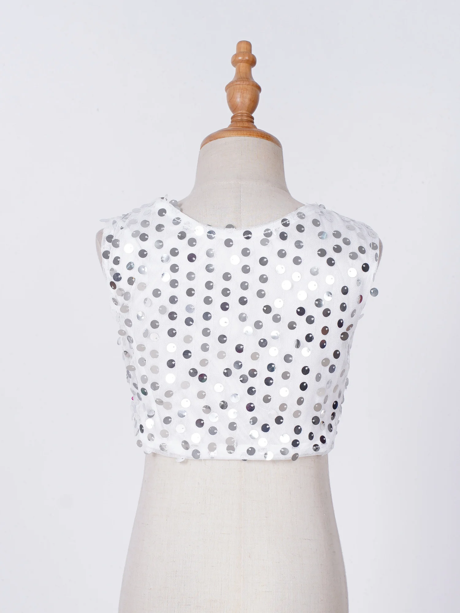 Kids Girls Sleeveless Shiny Sequins Solid Color Ballet Tops Vest Tank Dance Crop Top Stage Performance Costume Dancewear 2-10Y