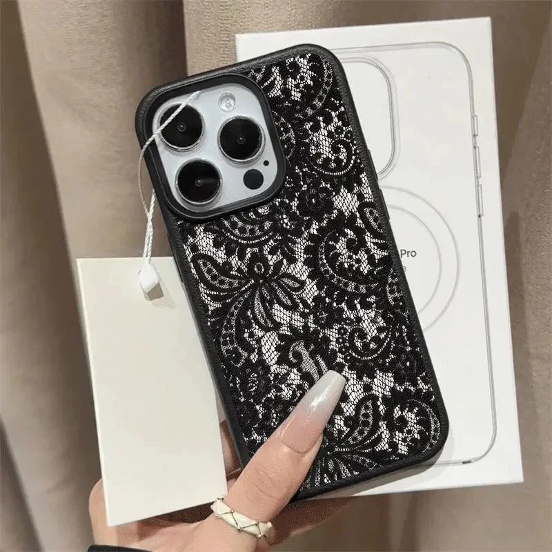 Vintage Black and White Lace Design Soft TPU Leather Phone Case Cover