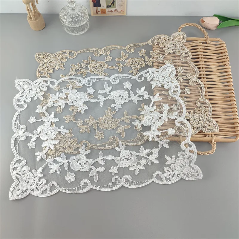 Mixweer Paquete De 10 Manteles Individuales De Encaje Retro Beige, Manteles Individuales De Ganchillo Francés, Ovalados, Bordados, De 12 X 16 Pulgadas, Posavasos Vintage Para Decoración De Boda, Hogar