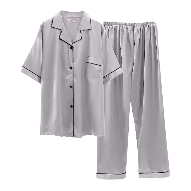 Summer pajamas set Satin Pajamas Set Women's Short Sleeve Sleepwear Soft Silk Button Down Loungewear Pjs Long Pants Set M-5xl