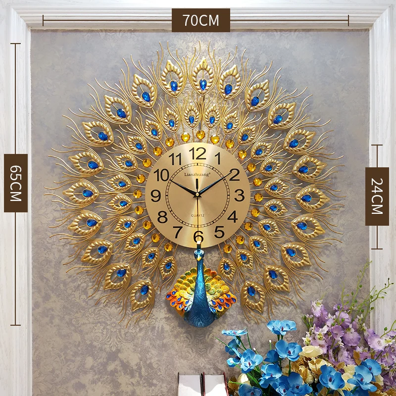 Round Premium Aesthetic Peacock Wall Clock 70x65cm  