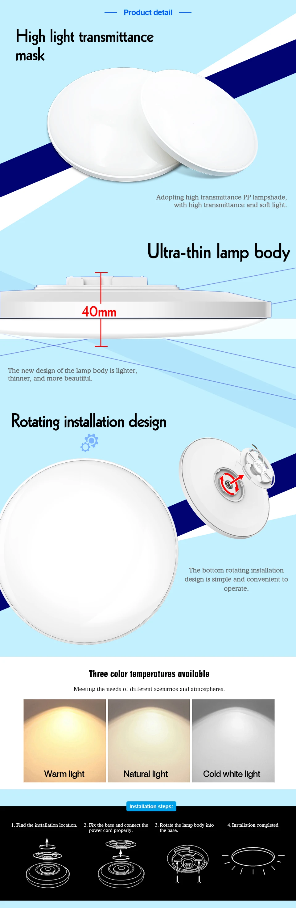 LED Ceiling Lights 220V Ultrathin Led Lamps 3-Color CCT Panel Light S078f9551bcf149dca2377fa401008c62t