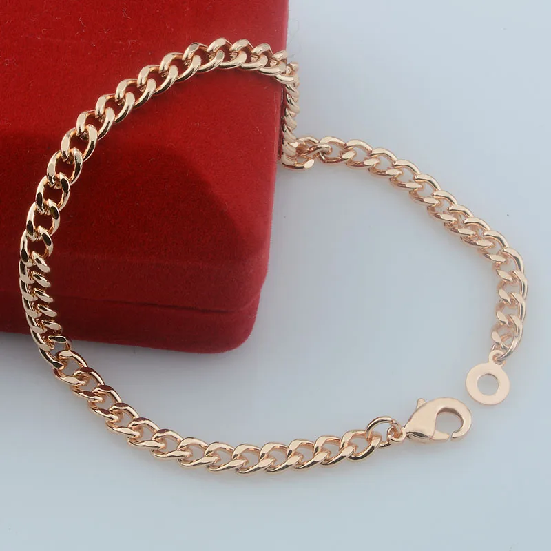 5mm Women Men 585 Rose Gold Color Curb Link Necklace Bracelet Set