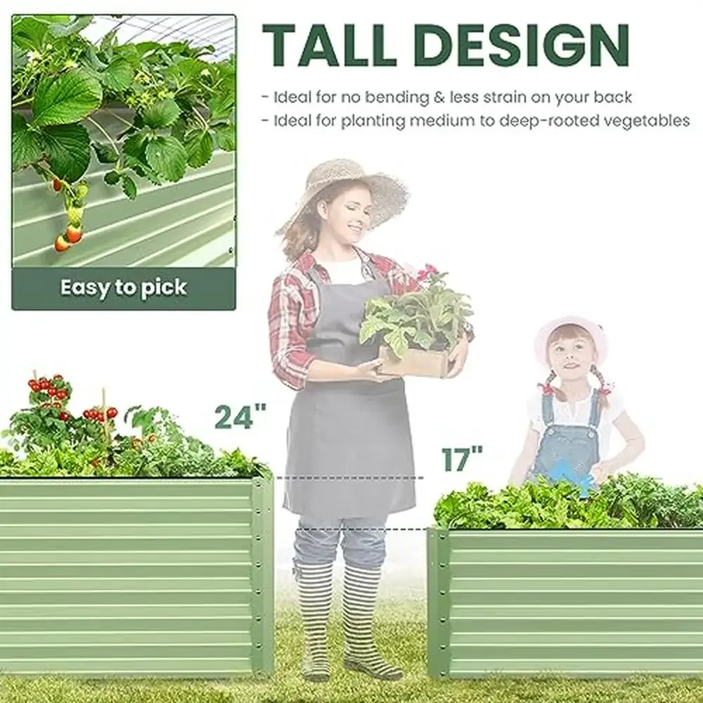24" Galvanized Metal Raised Garden Bed with Drainage Hole 3
