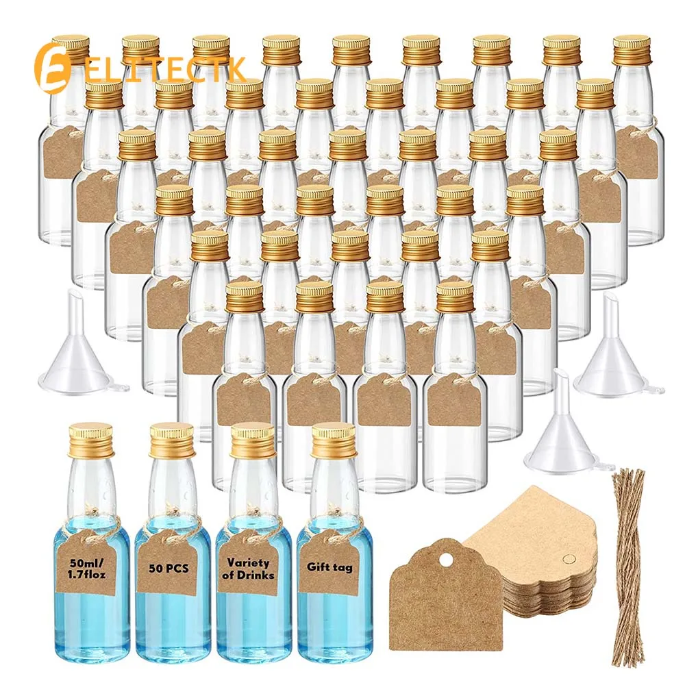 

50PCS 50ml Mini Liquor Bottles Reusable Plastic Empty Alcohol Shot Bottle for Vodka Champagne Whiskey for Wedding Party