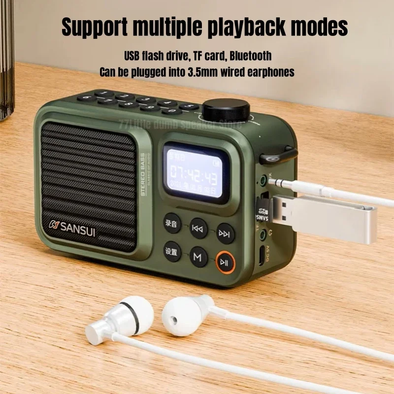 Mini Portable FM Radio Outdoor Heavy Bass Bluetooth Speaker Recorder with LED Display Wireless Handsfree TF USB MP3 Music Player