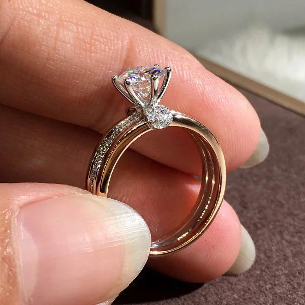 Luxury Female White Zircon Stone Ring Rose Gold Silver Color Vintage Crystal Round Wedding Engagement Jewelry For Women