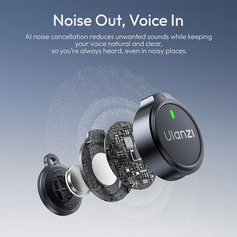 Ulanzi A21 Wireless Microphone 360° Sound Pickup 100m 2.4GHz 58dB for Smartphone Action Camera Studio Vlog Livestreaming Mic