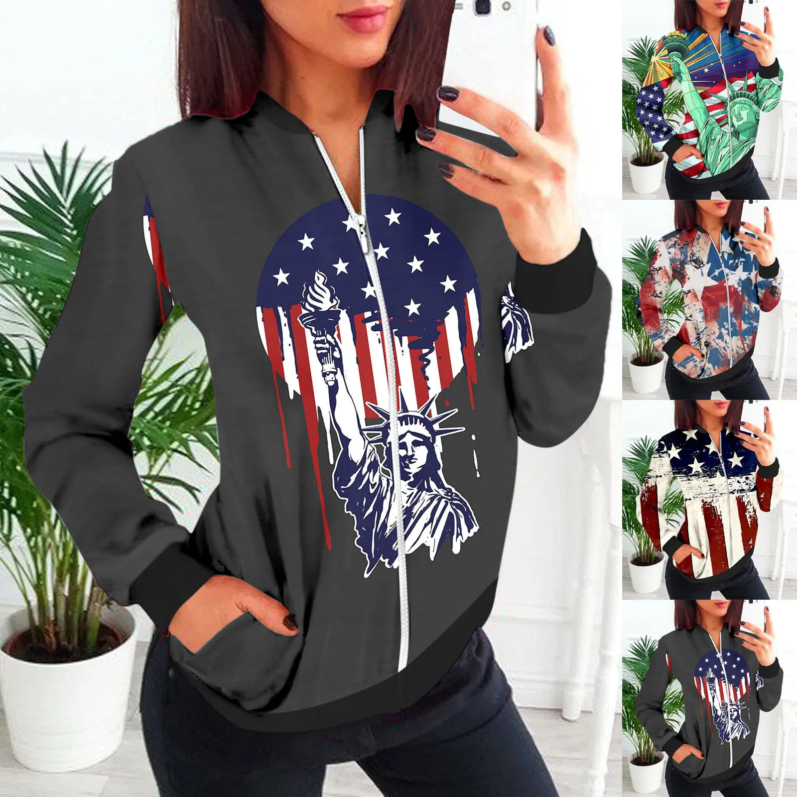 

Womens Casual Daily Jackets Lightweight Zip Up Casual Jacket Floral Print Coat Stand Collar Short Sports Womens Work Jacket