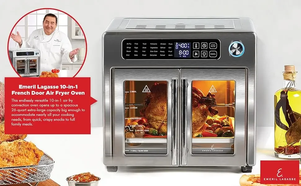 Description Picture 2 of itemLagasse 26 QT Extra Large Air Fryer, Convection Toaster Oven with French Doors, Stainless Steel