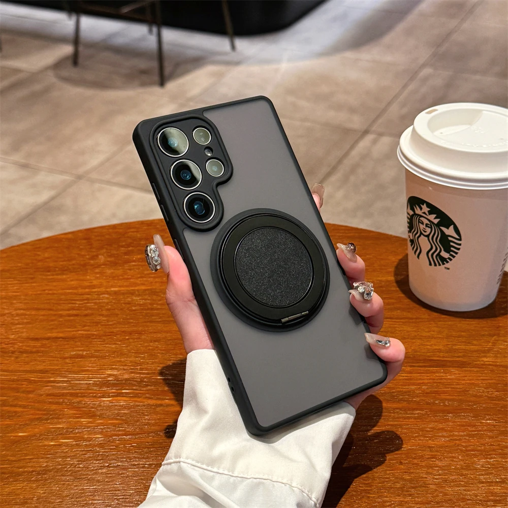 Matte Magnetic Shockproof Phone Case with 360° Rotating Ring