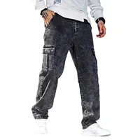 Jean ample en denim pour homme, taille haute, coupe droite, noir/gris, grandes poches, style urbain, grande taille, pantalon long, automne-hiver 5