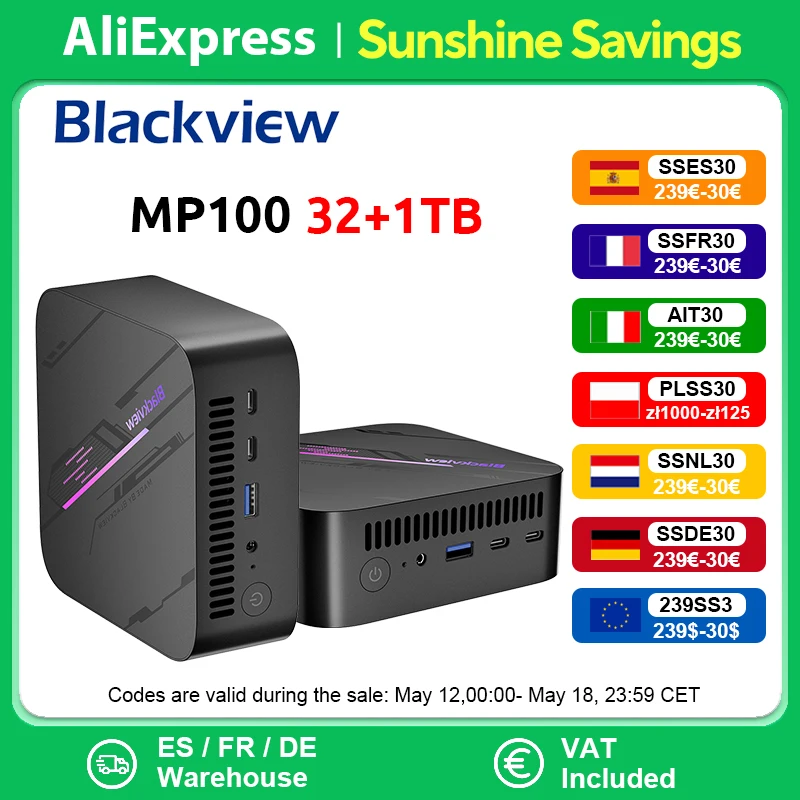 Blackview MP100 NEW Mini PC AMD R7 5700U  Windows 11 Home 8-Core 16-thread 32GB DDR4 1TB SSD WiFi 6 Mini Computer PC BT5.2