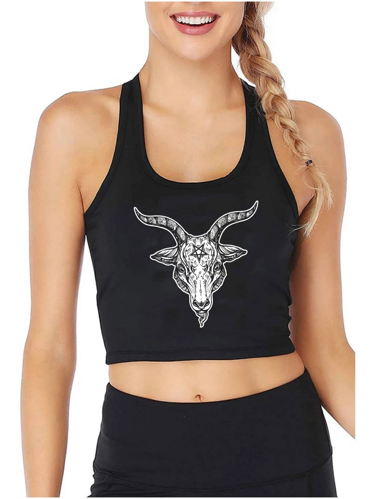 

Pentagram Goat of Mendes Pagan Graphic Sexy Slim Fit Crop Top Gothic Cotton Breathable Tank Tops Street Fashion Sports Camisole