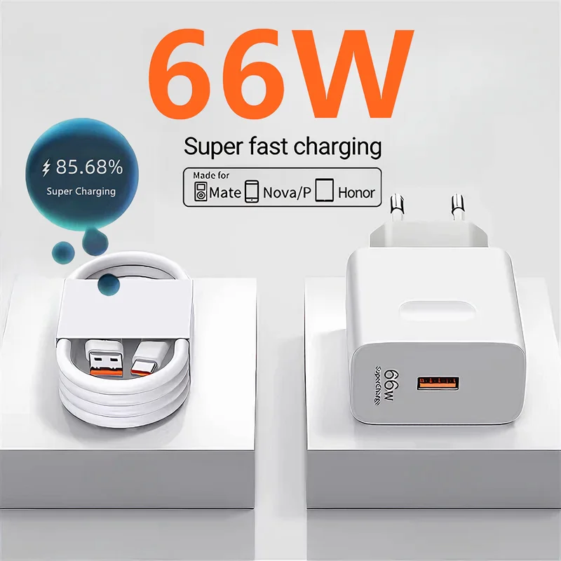 66W 6A Super Fast Charger For Huawei Mate 40 50 60 P50 P60 Nova 12i 13 Honor 200 300 Lite X7b X8c Magic 3 4 5 6 Pro Type C Cable