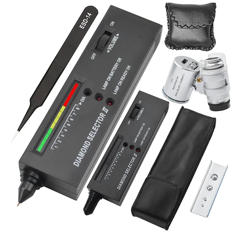 2-in 1 Portable Diamond Tester Pen with 60X LED Lighted Loupe Microscope  Magnifying Glasses Kit