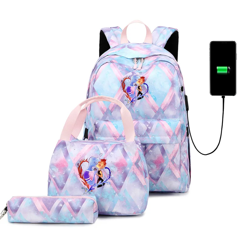 3Pcs Borse Da Scuola Elementare Disney Per Adolescenti Donna Uomo Zaino Da Viaggio Con Ricarica Usb Mochila Set Di Borse Per Libri Casual Per Bambini