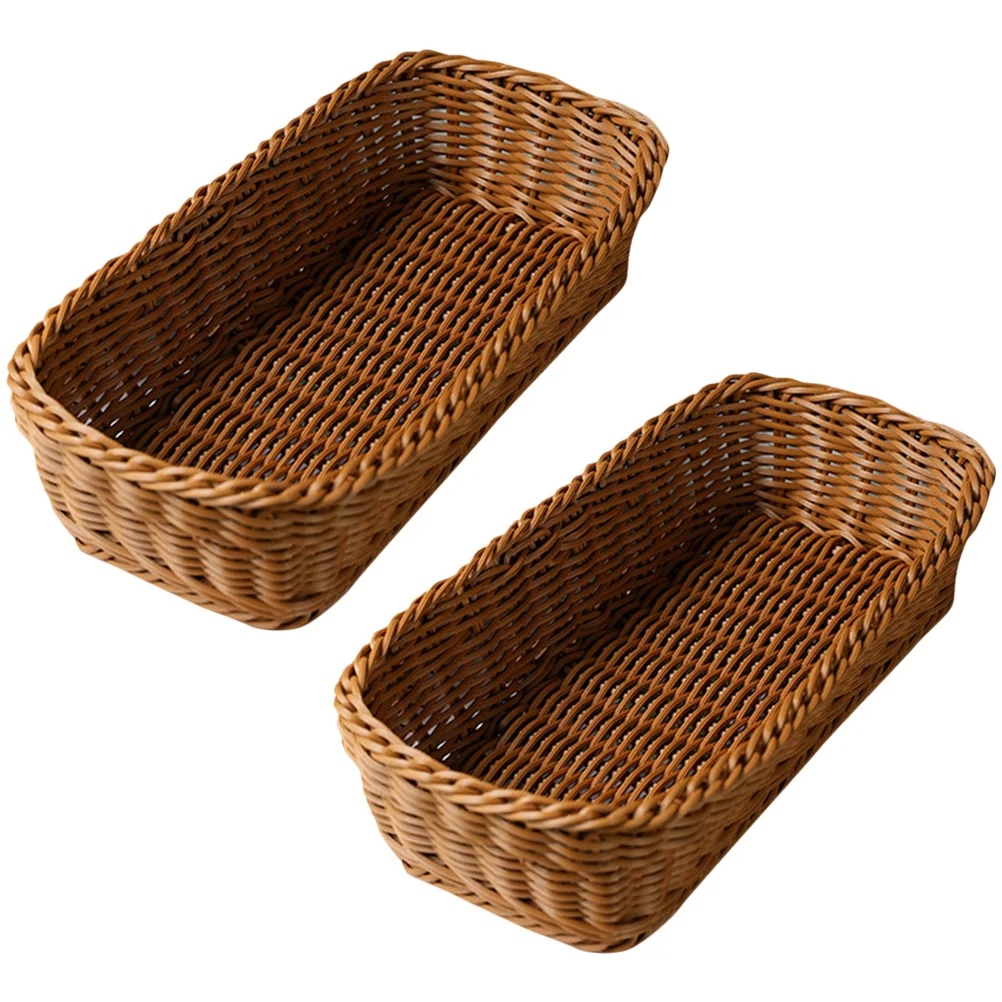 

2 Pcs Woven Storage Basket Cutlery Decorative Desk Silverware Bathroom Counter Household Organizer Table Spice Jar Container