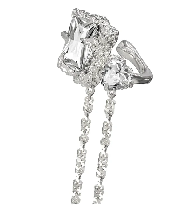 2022 new Copper Plated Platinum asymmetric tassel Earbone Clip zircon Earrings for women Fashion Jewelry (5pcs of free shpping)