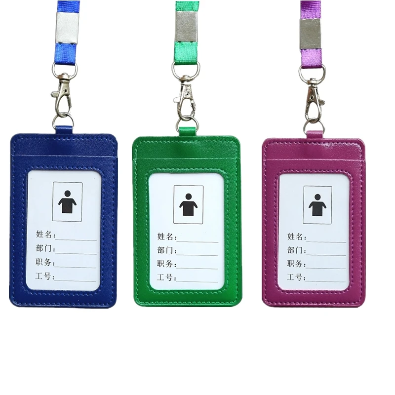 

PU Leather ID Holders Cover Bus Pass Work Card Holder for Staff Nurse Doctor Workers with Lanyard Exhibition Name Badges Sleeve