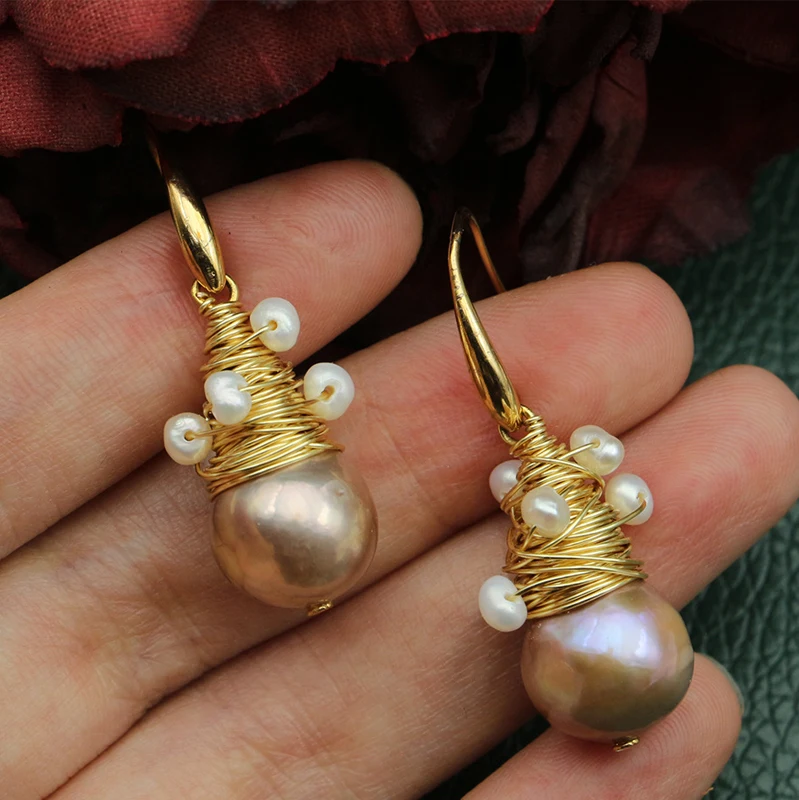 

2023 New Purple Baroque Nature Pearl Earrings Women Fashion Gold Color Water Drop Wedding Earrings Jewelry Gift