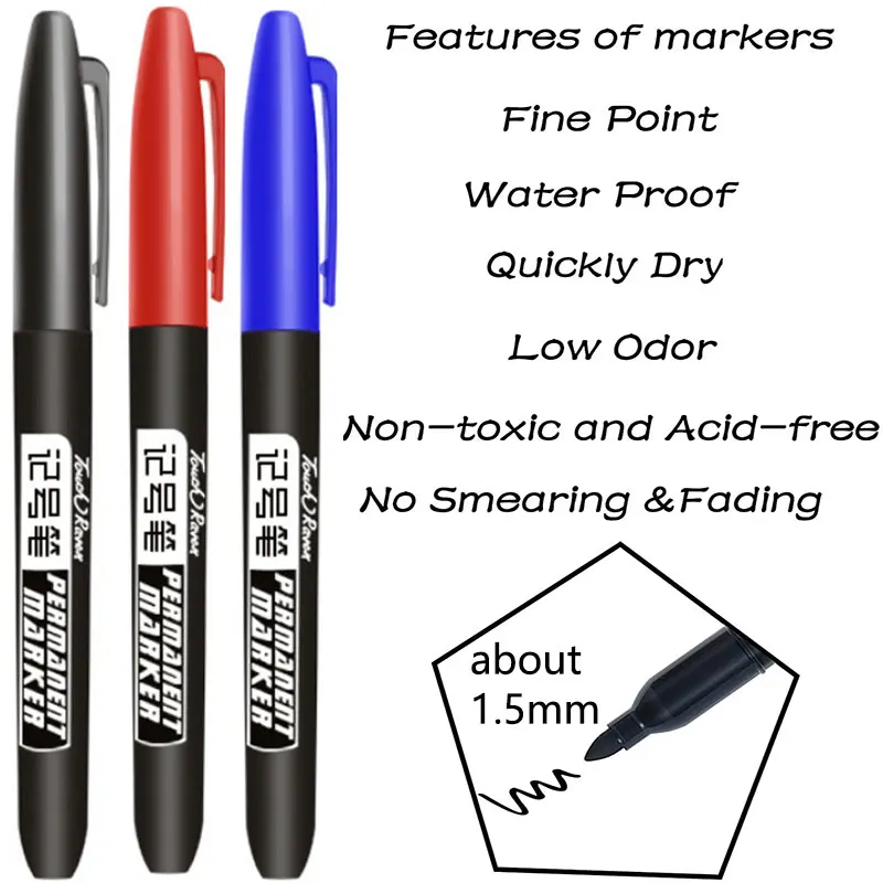 6 PCS Permanent Marker Pen Manga Drawing Markers Black Blue Red Waterproof Ink Sketch Pens Stationery Art School Supplies 2