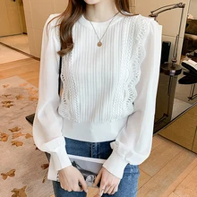 

Fashion Women's Blouse Spring 2022 New Bubble Patchwork Solid Color Long-sleeved Ruffles Office Lady Sweet Elegant Pullover Top