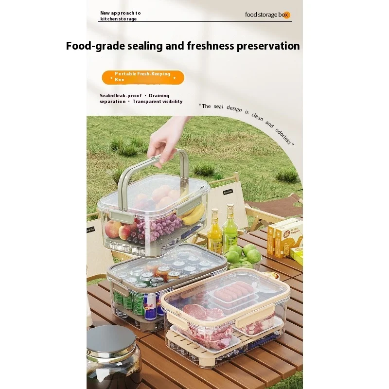 Handheld Fresh-keeping Box for Outdoor Spring Outing, Large Capacity Bento Box, Student Spring Outing Fruit Sealed Box LIJIAO