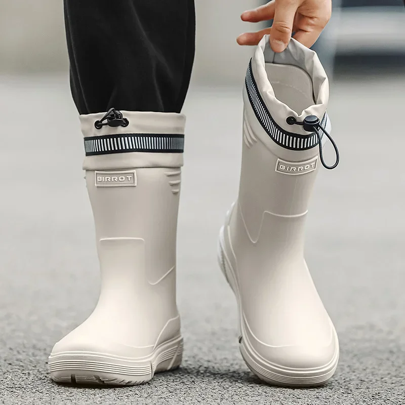 Bottes de pluie homme BIRROT mi-mollet élastiques anti-dérapantes PVC chaussures aquatiques taille 45