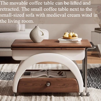 Tavolino Basso da Salone, Tavolino Laterale per Hotel Stile Nordico con Cassetto, Tavolino Regolabile con Contenitore, Tavolo da Terra Sollevabile ed Estensibile, Arredamento Funky